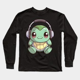 Green Turtle with Headphones Long Sleeve T-Shirt